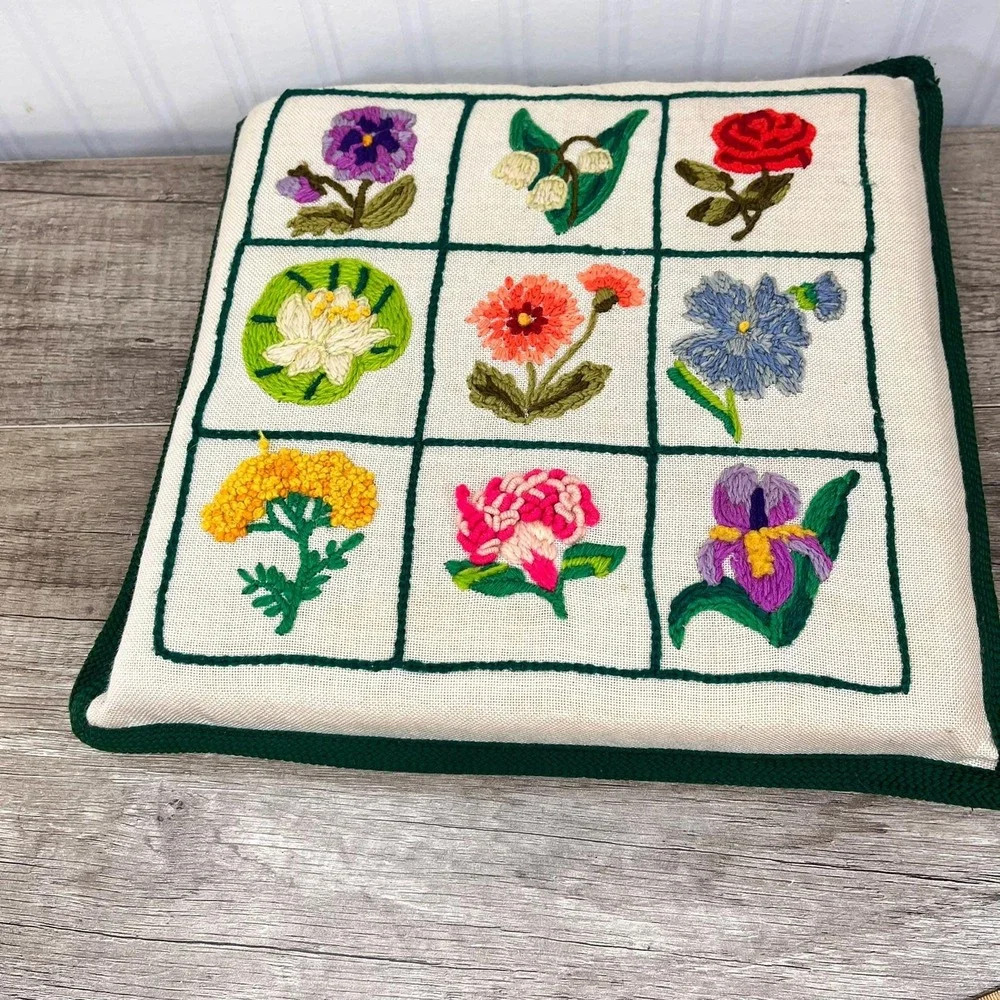 MCM Needlepoint Floral Pillow - FlowerThrow Pillow